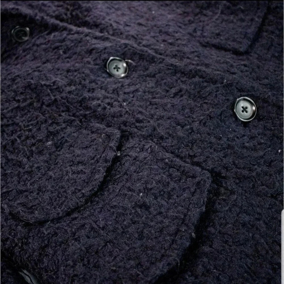 Rebecca Taylor Navy Oversized Textured Navy Boucle Pea Coat 2 - Picture 2 of 3